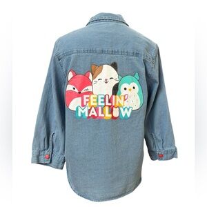 Squishmallows "Feelin' Mallow" Teen Denim Jean Jacket - Size Large - 100% Cotton